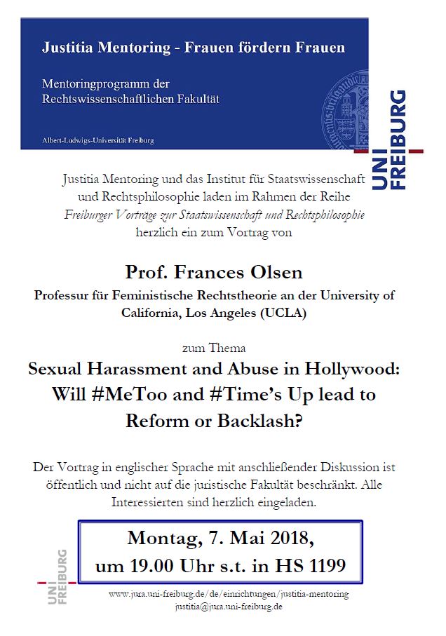 Einladung zum Vortrag: “Sexual Harassment and Abuse in Hollywood: Will #MeToo and #Time’s Up lead to Reform or Backlash?”