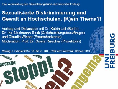 "Sexualisierte Diskriminierung und Gewalt an Hochschulen. (K)ein Thema!?", Vortrag und Diskussion mit Dr. Katrin List am Montag, 9. Februar 2015, 18 Uhr c.t., Hörsaal 1199 "Sexualisierte Diskriminierung und Gewalt an Hochschulen. (K)ein Thema!?", Vortrag und Diskussion mit Dr. Katrin List am Montag, 9. Februar 2015, 18 Uhr c.t., Hörsaal 1199